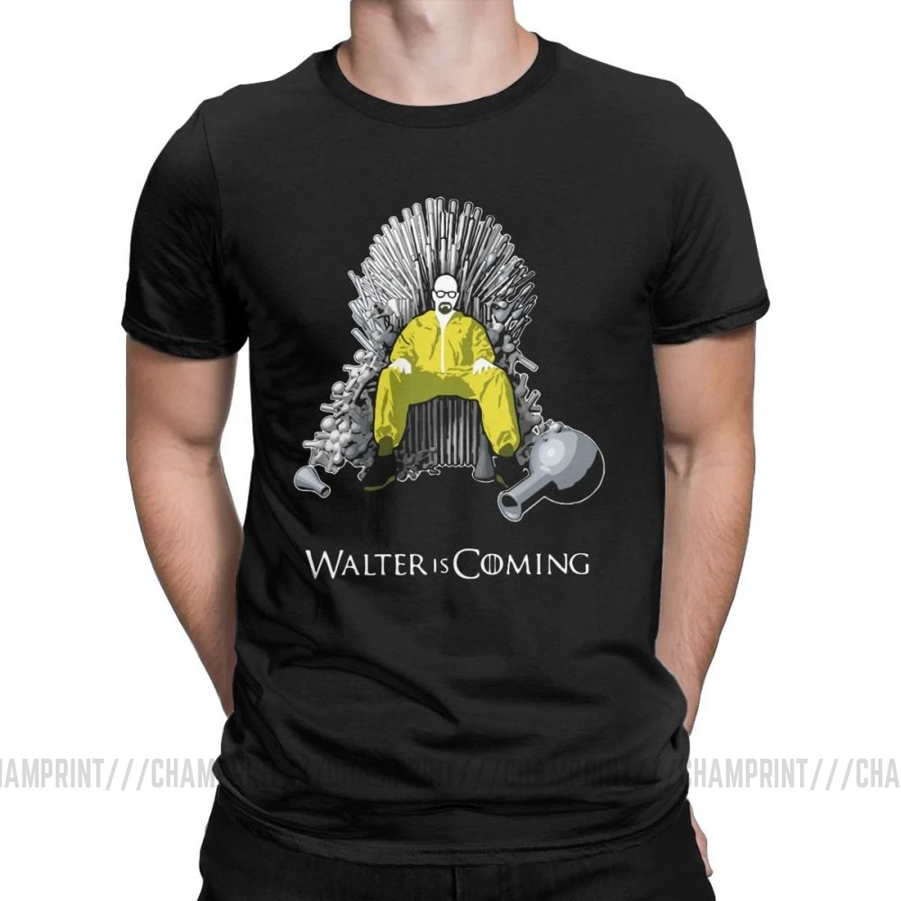 Walter Is Coming Breaking Bad X Game Of Thrones мужские Футболки Уличная хлопковая футболка с короткими рукавами классическая одежда - Цвет: Черный
