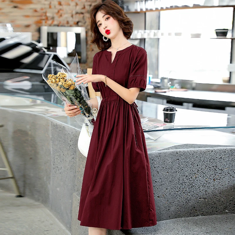 

Dress Female 2021 Summer New A-line Short-sleeved Breathable Dress Fashion Temperament Mid-length Hollow Casual Dress Color