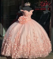 off the shoulder pink quinceanera dresses appliqued beaded ball prom gowns sweet 16 dress vestidos de 15 a%c3%b1os