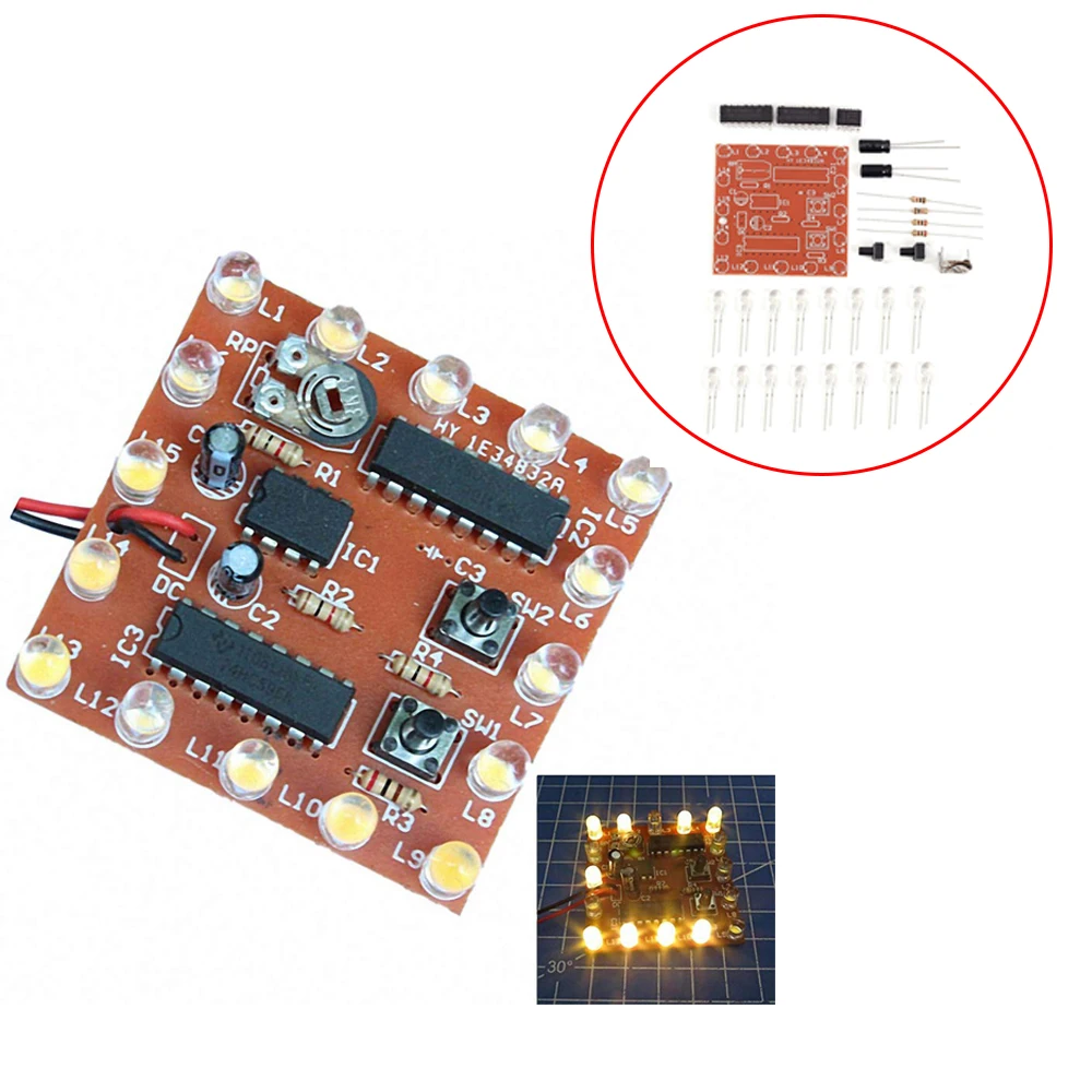 

NE555 + 74HC595 электронный комплект DIY 16 бит 16-канальный светильник плавные огни светильник s светодиодный модуль комплект рабочий светильник для...