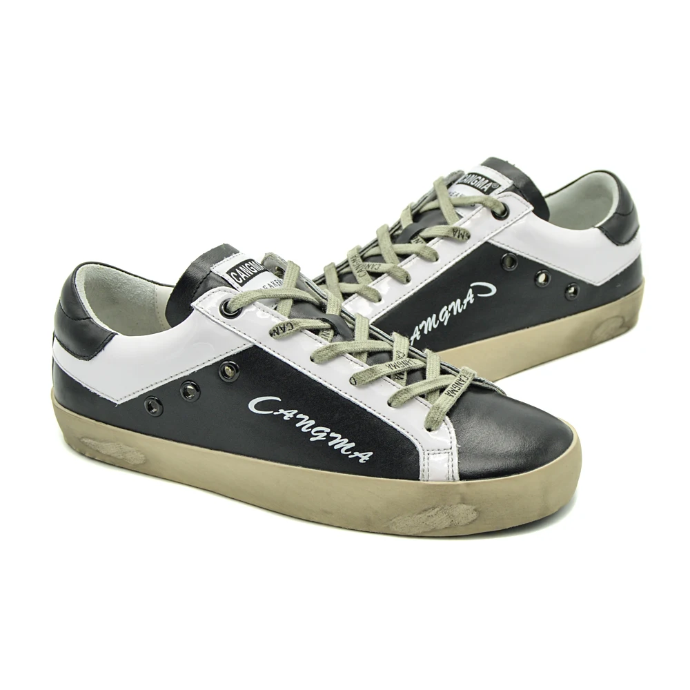 

CANGMA Luxury Brand Designer Men Trainers Black White Man Shoes Casual Retro Footwear Leather Sneakers Shoes Adult