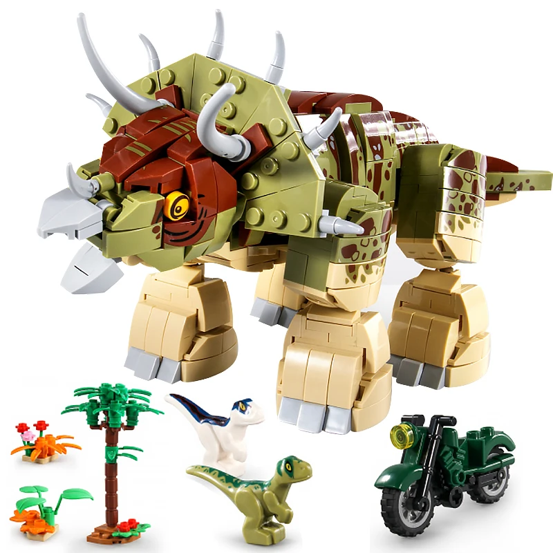 

Jurassic Dinosaur World With Lights Triceratops Model Assemblage Building Blocks Bricks Ideas Toys For Children Birthday Gifts