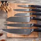 Набор кухонных ножей шеф-повара, острые лезвия из нержавеющей стали с Дамасским узором, ручка из дерева и венчиков, нож сантоку для нарезания ломтиками