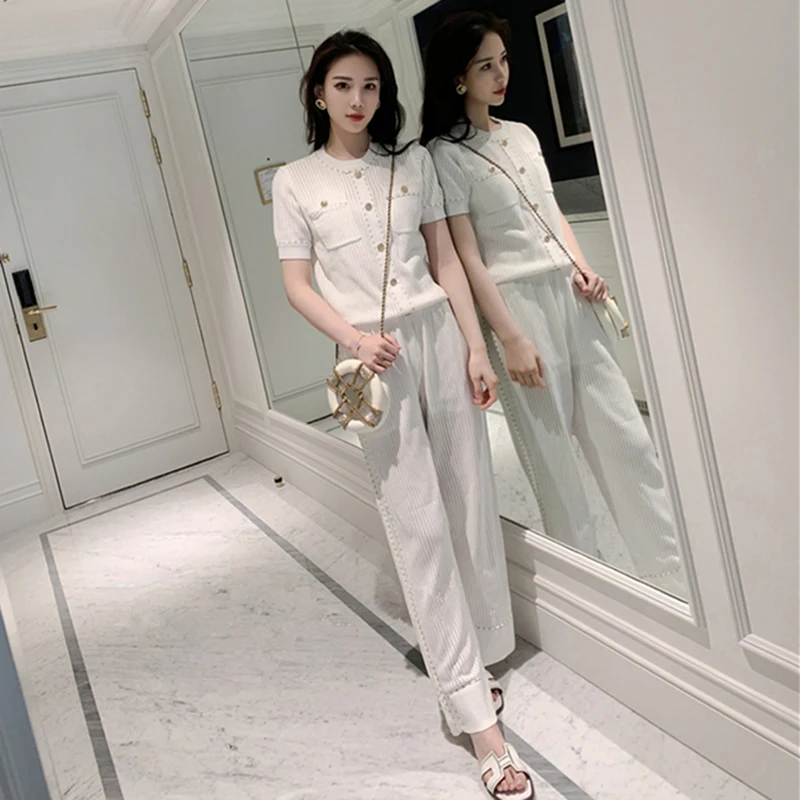 Новинка весна-лето Женский комплект из 2 предметов подходящий Топ широкие брюки