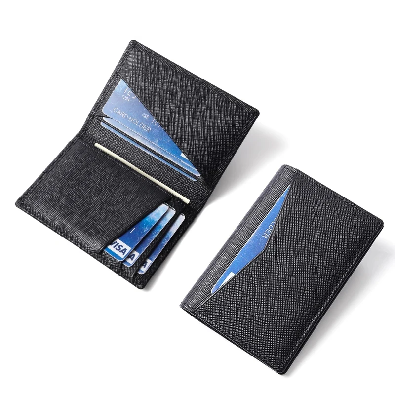 

2021 Fashion RFID Credit Card Holder Men Genuine Leather Bifold Slim Thin Pocket Wallet Business Bank Cardholder Case Sticker