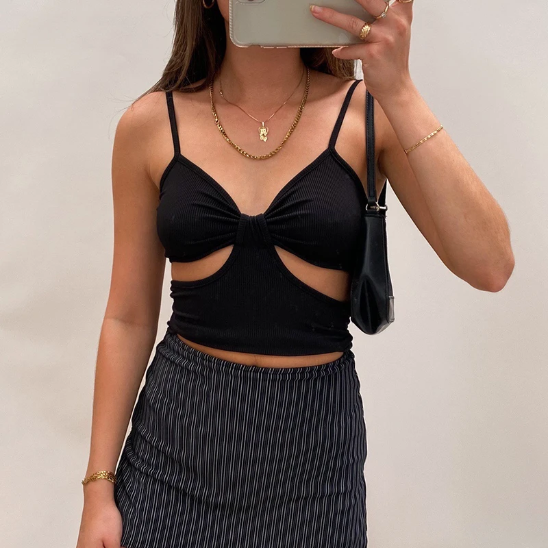 

Rockmore Sexy Hollow Out Corset Top y2k Camis Female Black Tanks Crop Top Aesthetic Summer Knitted Party Backless Tee Streetwear