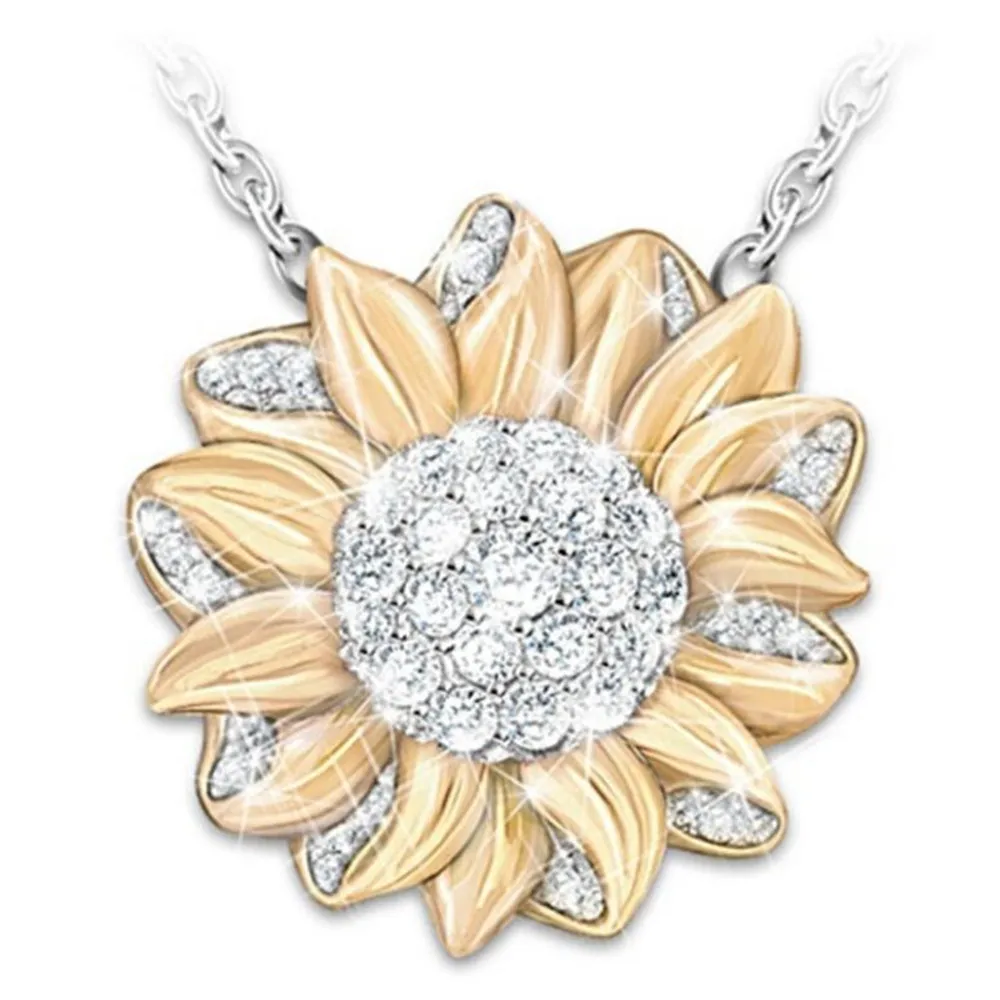

New fashion exquisite luxury yellow sunflower zircon necklace female romantic banquet accessories Valentine's day gift wholesale