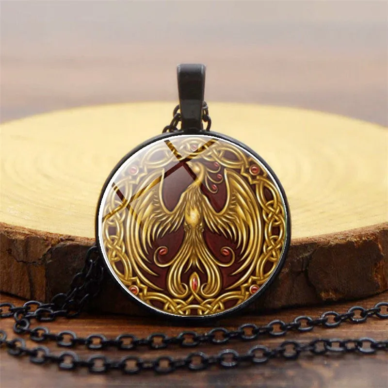 Стекло Цепочки и ожерелья Феникс золотая птица фото кулон Anlmal ювелирных изделий