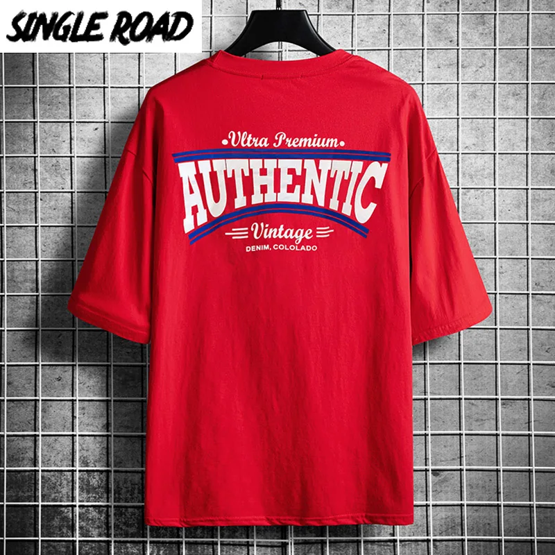 SingleRoad Мужская футболка для мужчин 2020 летняя красная оверсайз хип хоп Японская