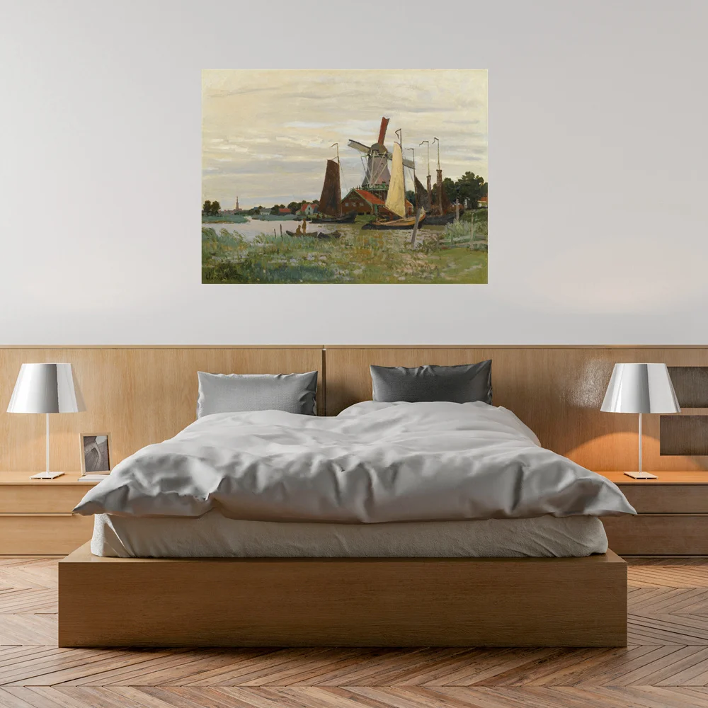 

Claude Monet Painting Canvas Prints Wall Art Windmill At Zaandam Landscape Artwork for Living Room Kitchen Bedroom Wall Decor