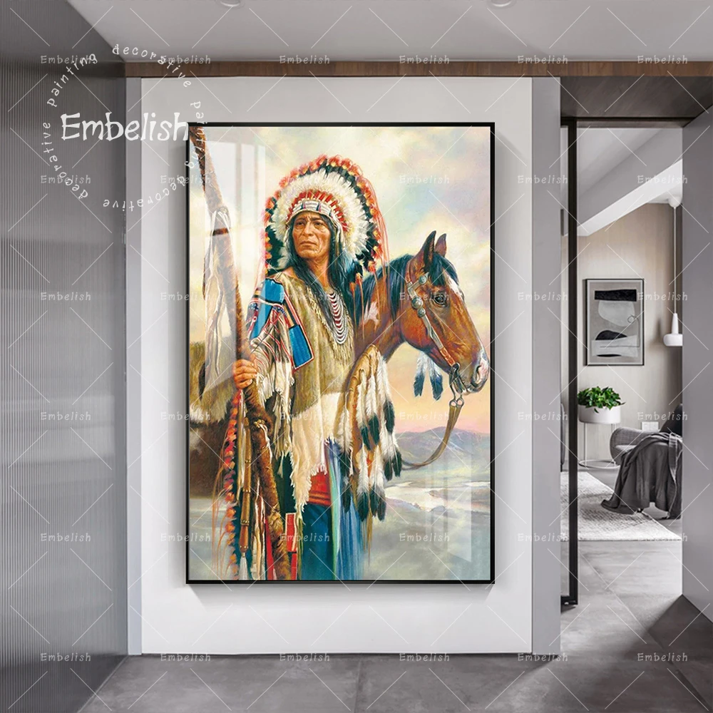 

1 Pieces Famous Artworks Indian Woman With Horse Animals Wall Picture Modern Home Decor HD Print Canvas Oil Painting Wall Poster
