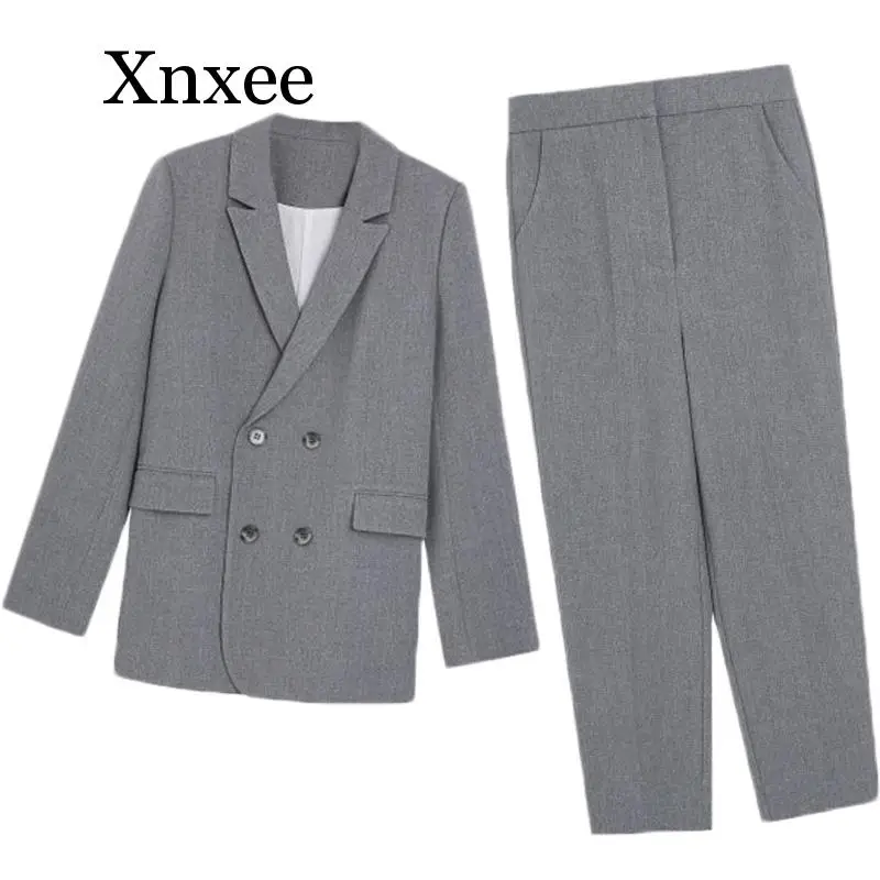 Женский офисный брючный костюм повседневный облегающий из 2 предметов пиджак и