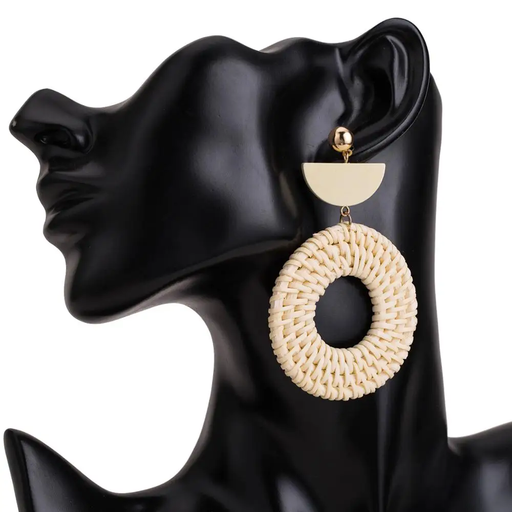 Модные крупные брендовые Многослойные плетеные женские серьги кольца из дерева