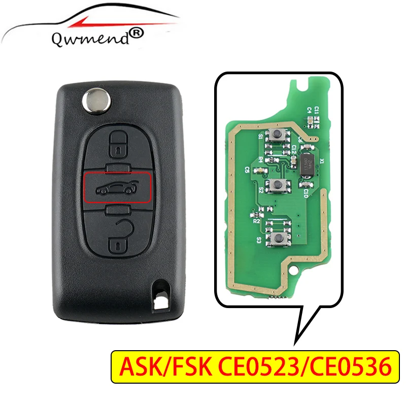 

433Mhz 3BUT Smart Remote Car Key for Peugeot 207 307 208 308 408 2005-2011 ID46/PCF7941 Chip (CE0536/523, ASK/FSK, HU83/VA2)