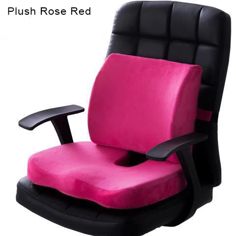 Plush Rose Red 2 шт. ортопедические пены памяти Автомобильное сиденье Подушка задняя подушка набор медленный отскок для офисного стула поддержка талии копчик облегчение боли - Цвет: Plush Rose Red