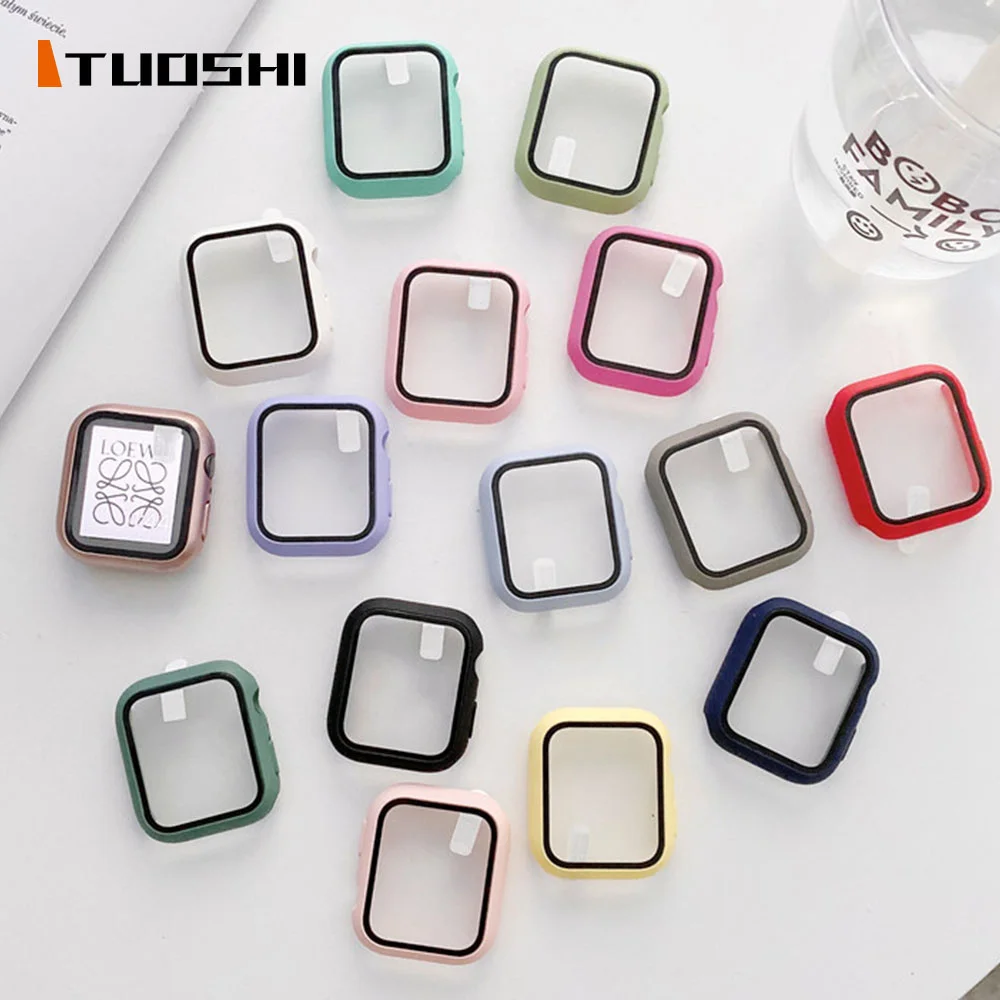 

Полноэкранная защита бампер рамка Матовый Жесткий чехол для Apple Watch 7/6/SE/5/4 44 мм 40 мм Покрытие Закаленное стекло пленка для Iwatch 3/2