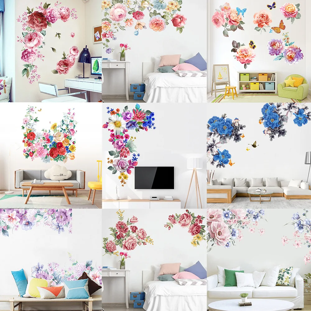 

Fashion Home Decor Wealthy Peony Camellia Self-adhesive Wall Stickers Living Room Bedroom Children's Room Decoration Wallpaper
