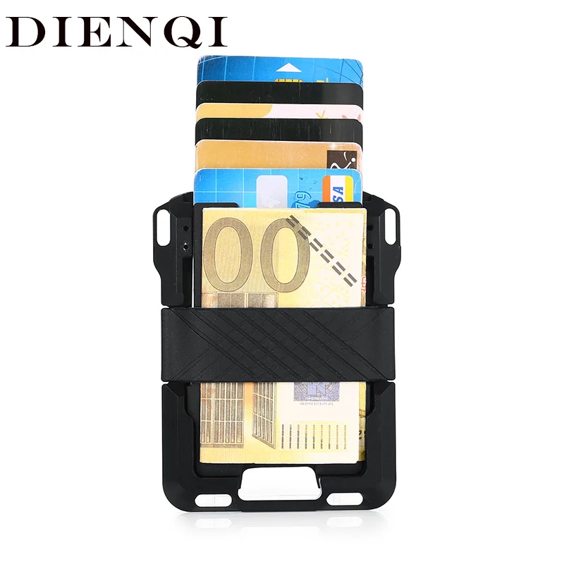 

DIENQI Rfid Card Holder Men Wallets Leather Metal Smart Magic Slim Mini Wallet Small Male Black Purse Wristlet Money Clutch Bag