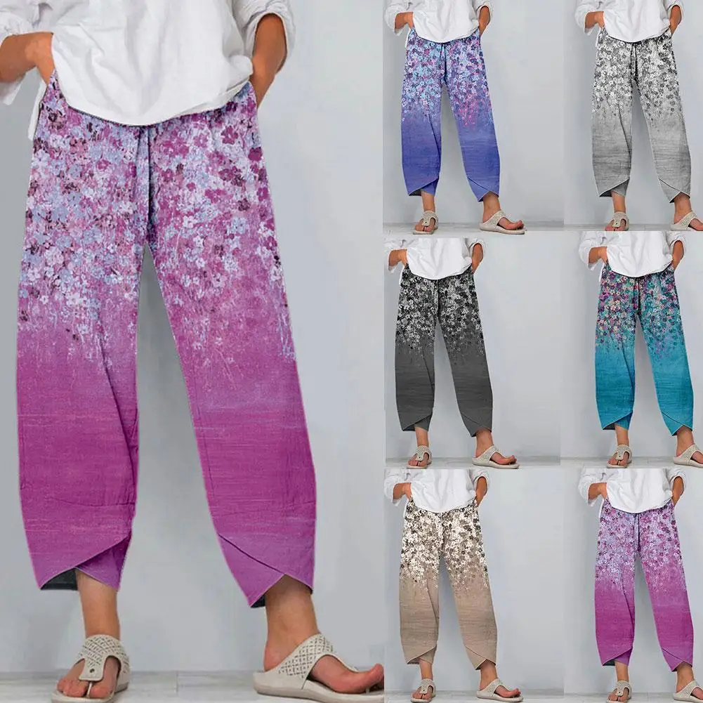 

Summer Casual Straight Loose For Women Pants Fashion Mid Wasit Printed Ladaies Pants Vacation Party Wide Leg Pants Clothing