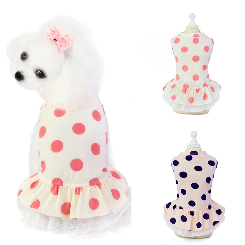 

Summer Polka Dot Print Puppy Dog Cat Dresses for Yorkies Chihuahua Clothing Soft Cotton Pet Clothing for Dogs Cats Pets Skirt