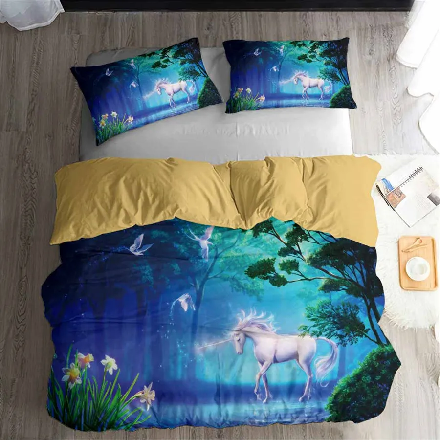 

HELENGILI 3D Bedding Set Unicorn Print Duvet Cover Set Lifelike Bedclothes with Pillowcase Bed Set Home Textiles #DJS-47