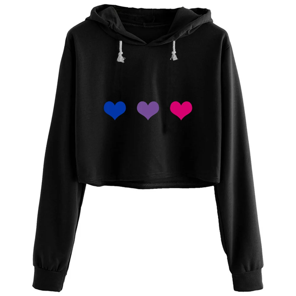 

Bisexual Pride Crop Hoodies Women Anime Emo Aesthetic Kpop Pullover For Girls