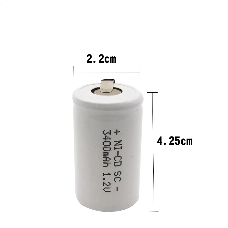 MJKAA SC 3400mah 1,2 V 22*42 Ni-CD аккумуляторная батарея Sub C с удлинителем, обработанным в инструментах, батарейный блок
