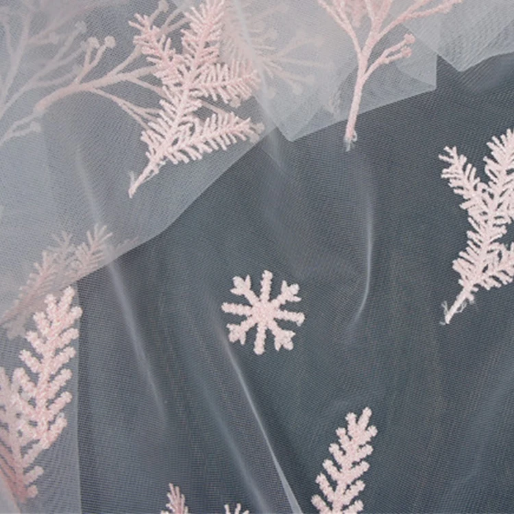 

New encrypted leaf flower embroidered net cloth tulle DIY women's clothing lace fabric