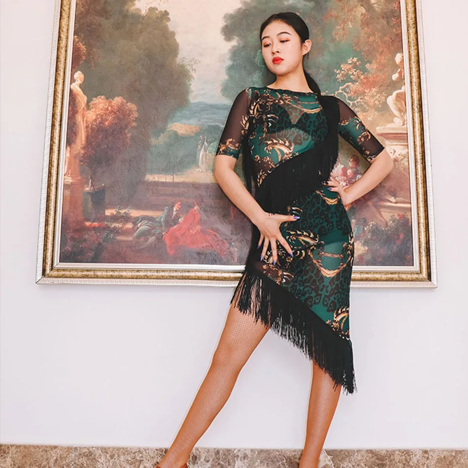 Женское платье для латиноамериканских танцев с бахромой Цветочная яркая