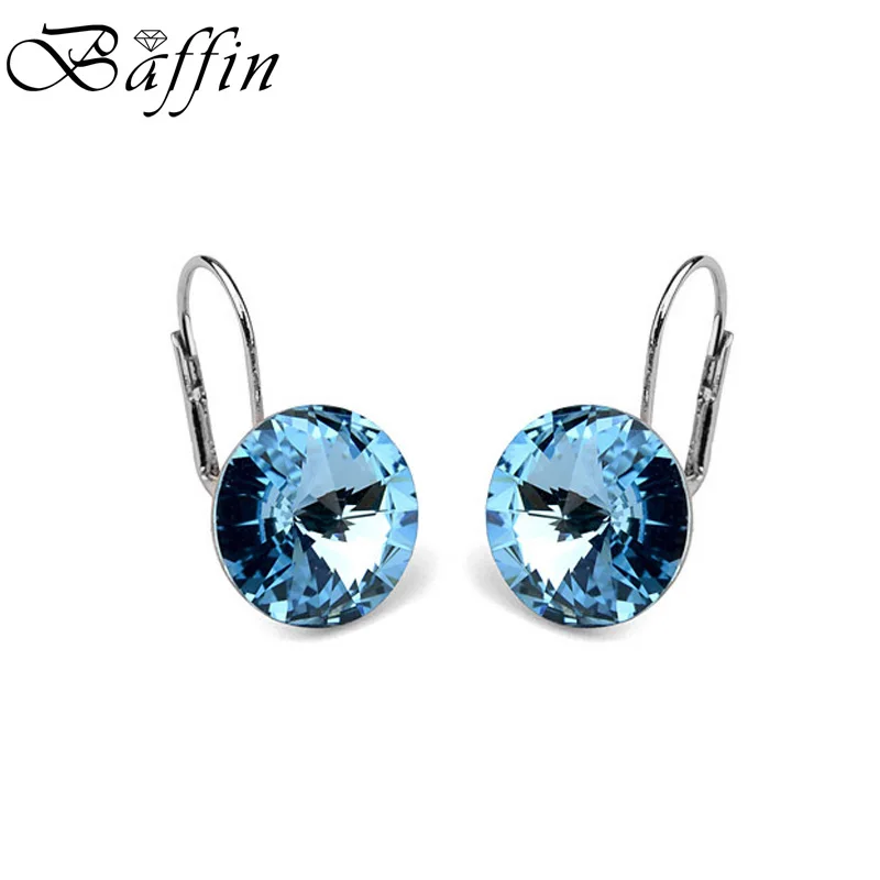 BAFFIN, классические серьги-гвоздики Bella, кристаллы от Swarovski, модные, золотые, серебряные, Круглые, для пирсинга, вечерние, ювелирные изделия для женщин, подарок - Окраска металла: Aquamarine Rhodium
