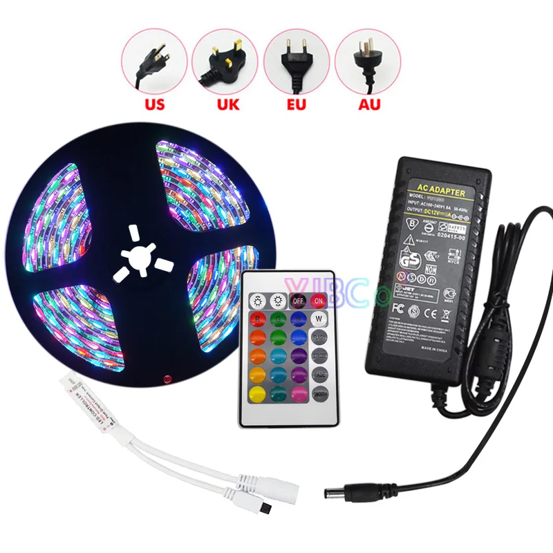 

12V 2835 5050 RGB LED Strip Flexible Lamp Tape + Power Adapter + 24keys IR RGB Controller 5M 10M 15M 20M 30/60 leds/m Full Set