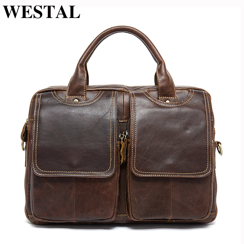 WESTAL, деловой мужской портфель, мужская сумка из натуральной кожи, сумка для компьютера/ноутбука, кожаная сумка для мужчин, сумка-мессенджер