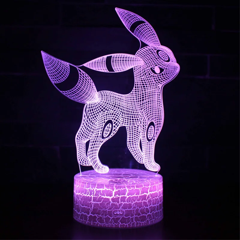 Pokemon Umbreon 7 цветов лампа 3d визуальные светодиодные ночники дети сенсорный Usb настольная лампа Пикачу ребенок Покемон го фигурка - Испускаемый цвет: 7