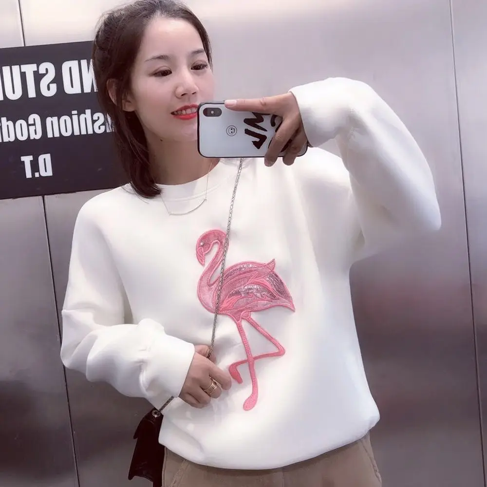

European station vests women 2021 fall/winter new Chic pink flamingo embroidery cotton loose plus velvet coat women