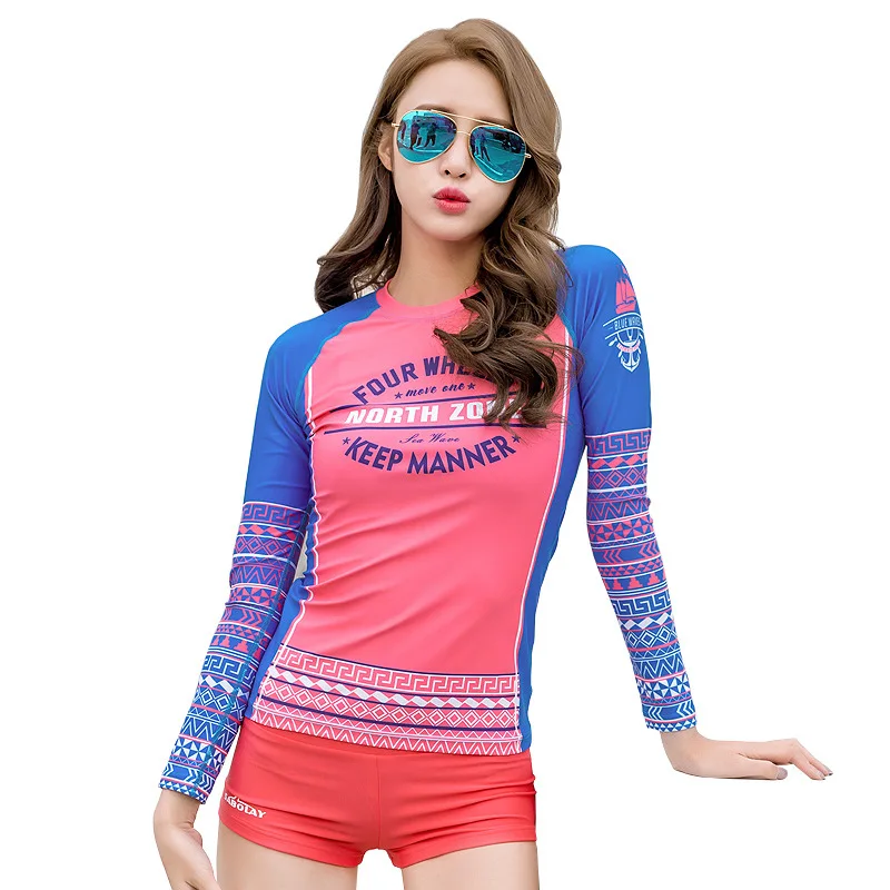 Женские рубашки Rashguard с длинным узким рукавом пляжная одежда для серфинга