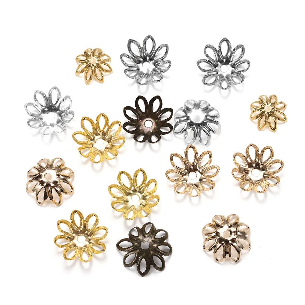 

100pcs/lot Shiny Vintage Filigree Metal Hollow Flower Spacer Beads End Caps Pendant DIY Charms Connectors Jewelry Findings