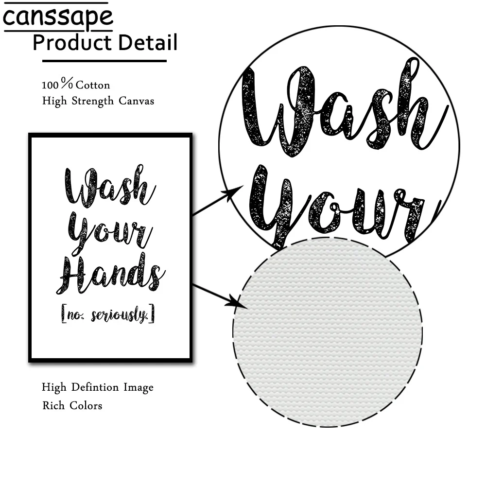 Постирайте руки напечатанные картины забавная ванная комната кавычки холст