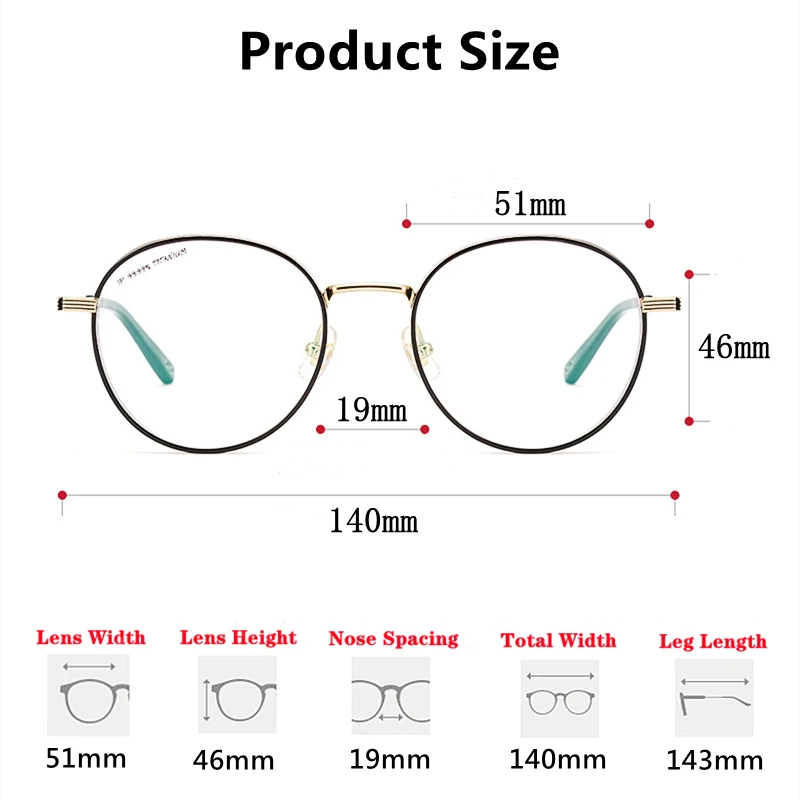 

Ultralight Retro Round Glasses Frame Women Wide Side Design Computer Optical Prescription Glasses Frame Anti-Blue Glasses 17104