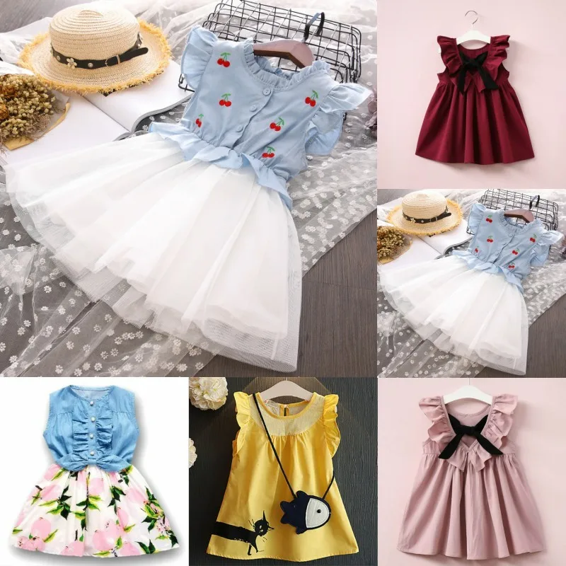 Милое Сетчатое платье без рукавов с вышивкой вишни для девочек лето 2019|Платья| |