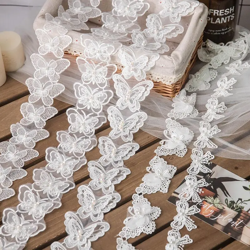 

Luxury 3D White Bow Series Embroidery Lace Applique Guipure Neckline Decoration DIY Clothes Sewing Supplies