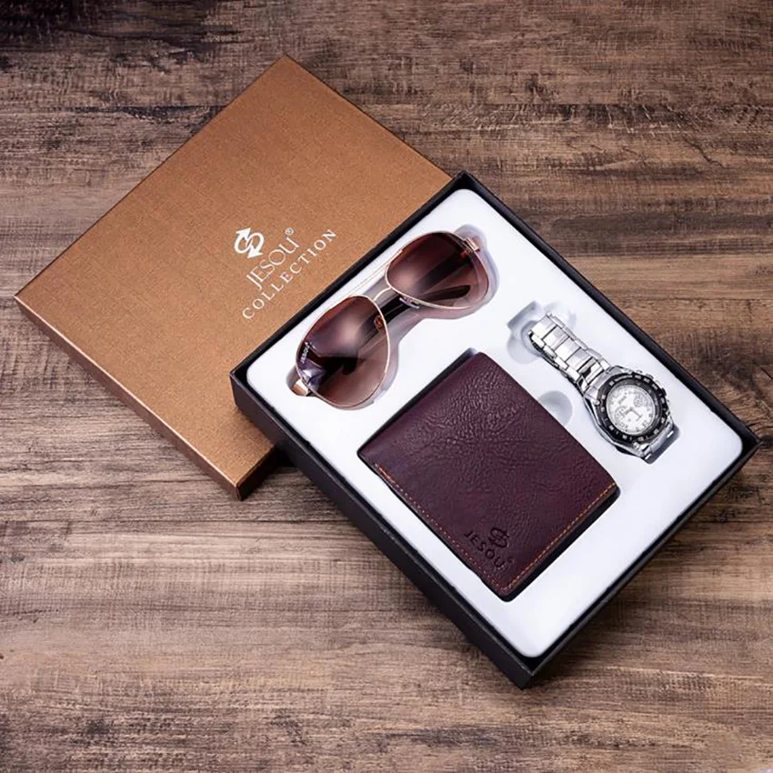 Мужские часы подарочный набор солнцезащитные очки мужской кошелек и для мужчин s