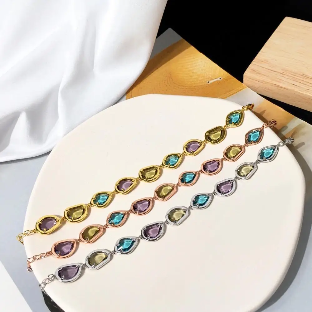 Женский браслет с кристаллами роскошный романтичный цвета розового золота