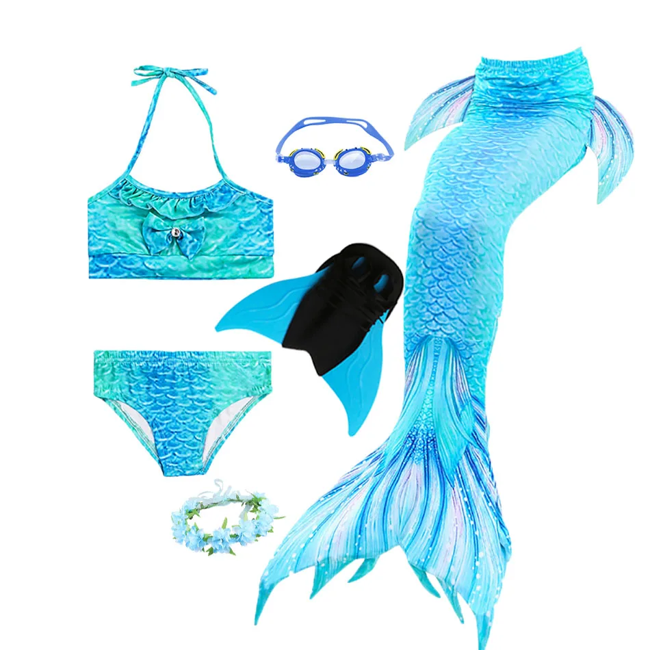 Little Girl Mermaid Swimsuit 4-piece Set 2021 Summer Kids Holiday Beach Vacation Costume Bikini Tail 3-12T | Детская одежда и