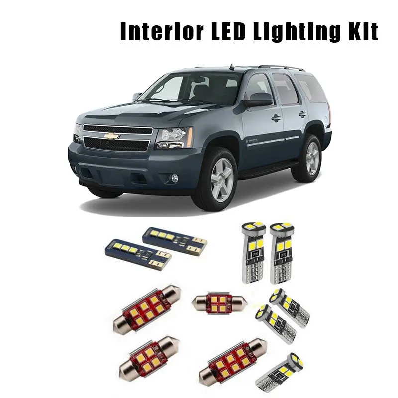 

Комплект для салона, подходит для Chevrolet Tahoe 2007-2010 2011 2013 2014 14 лампочек, Белый светодиодный автомобильный фонарь, купольная карта, багажник, лам...