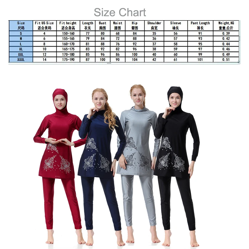 Muslim Full Covered Swimsuits Long Sleeve Hooded Hijab Islamic Swimming Bathing Swimwear Lady Beach Elegant Anti-uv Rashguards