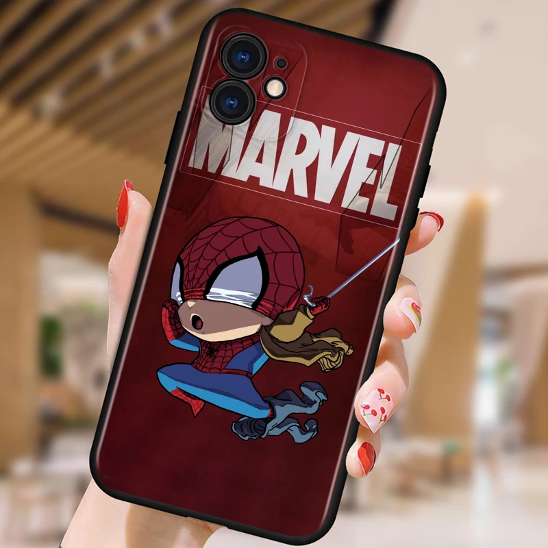 

Marvel-Spider Man- Shockproof Cover for iPhone 5 5S 6 7 8 X XR XS 11 SE 12 2020 mini Plus Pro MAX TPU Black Soft Cover