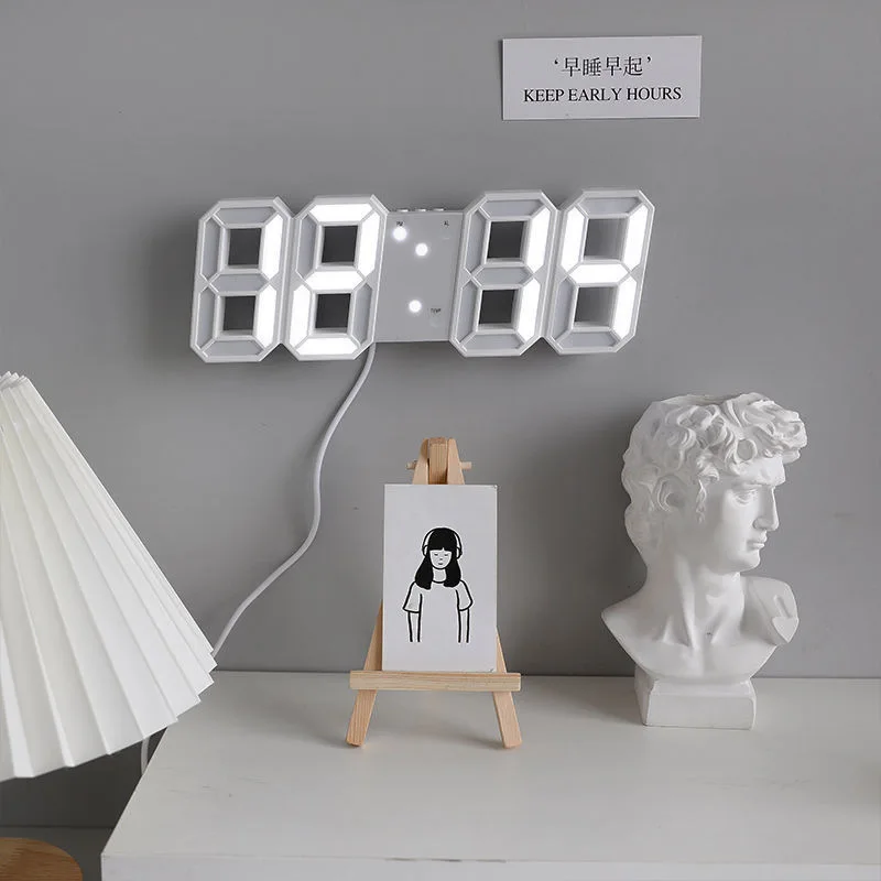 

3D LED Digital Alarm Clock Three-dimensional Wall Clock Hanging Watch Table Calendar Thermometer Electronic Clock Furnishings