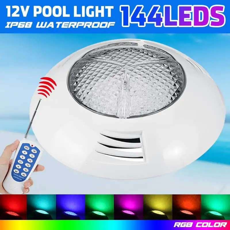 

Ip68 RGB Led Swimming Pool Light 12W 144 LED Waterproof UnderWater Light AC 12V Outdoor Pond Light RGB Led Piscina Luz Spotlight
