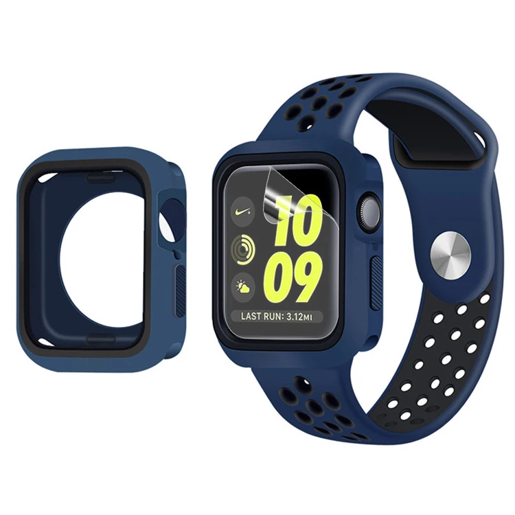 Blue Black Стильный защитный чехол-накладка для iWatch 3 2 1 38 мм 42 мм аксессуары для протектора экрана ремешок для Apple Watch 4 5 40 мм 44 мм - Цвет: Blue Black