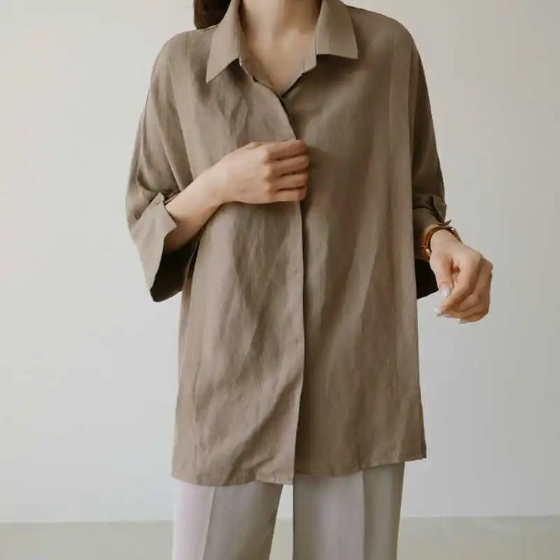 

LANMREM Causal Long Sleeve Shirt Women's Middle Length Loose Large Size Cotton Top College StyleSummer 2021 New Arrival 2K1853
